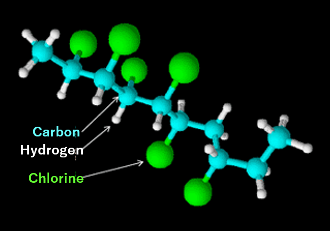 Fig. 1. Example of molecular structure of short-chain chlorinated paraffin (Hexachlorodecane: C10H16Cl6)