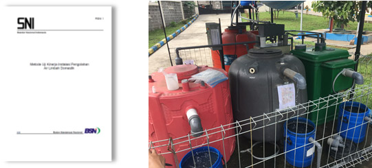 Fig.2 Draft of the testing method that will be used as an Indonesian National Standard (left); and a trial of the testing method with local products in Indonesia (right).